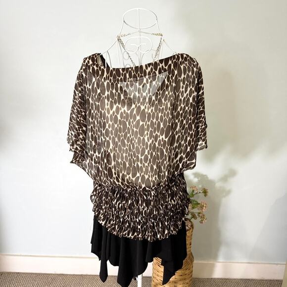 Cute vintage y2k leopard print babydoll wrap blouse top - Picture 6 of 7